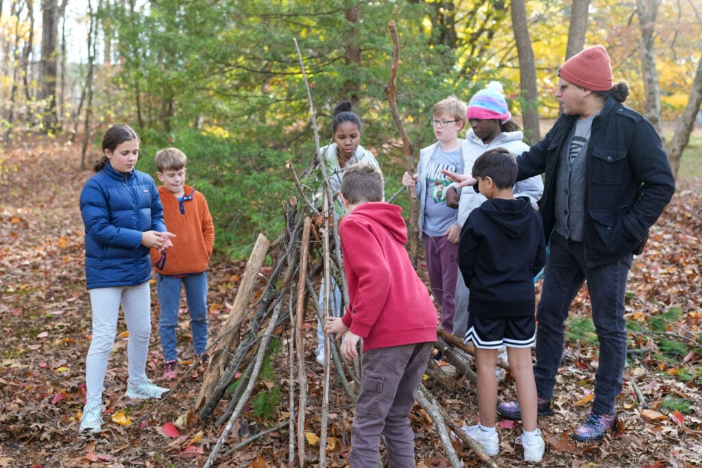 Art teacher with outdoor class