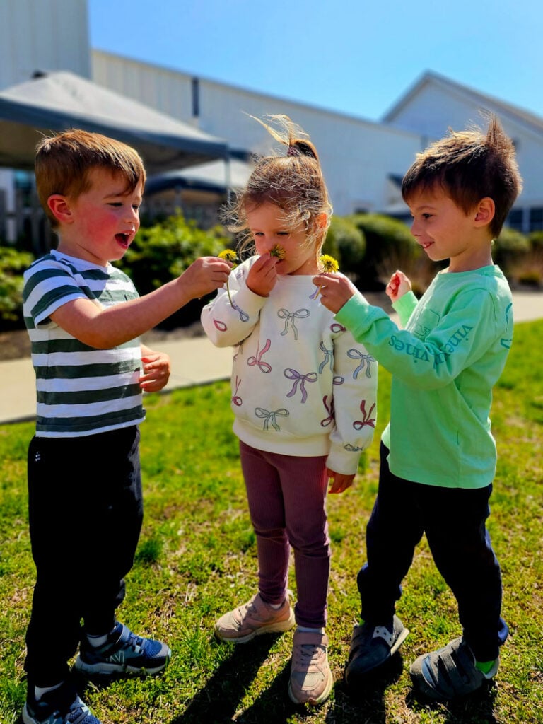 Montessori students outside